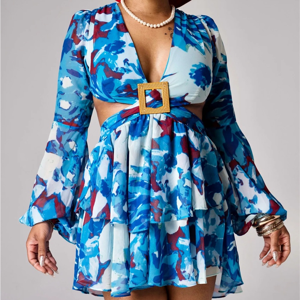 Vibrant Blue Abstract Mini Dress